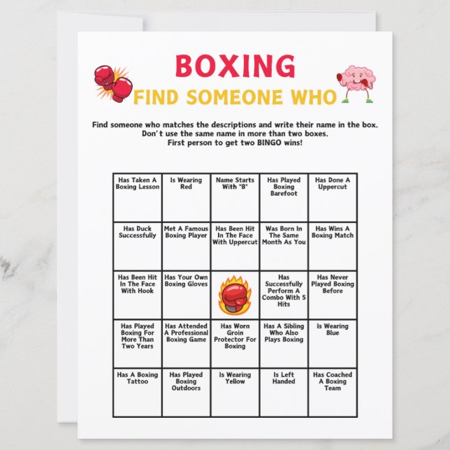 Boxing Find Someone Who Game (Front)