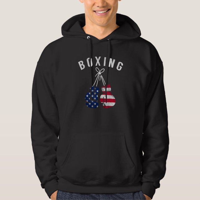 Boxing  For Him Dad Men Box Gloves American Flag U Hoodie (Front)