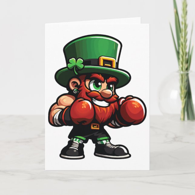 Boxing Funny St. Patrick Day Lucky Irish Shamrock  Card (Front)