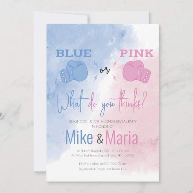 Boxing gender reveal invitation (Front)