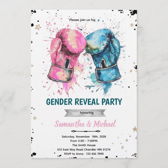 Boxing gender reveal party invitation (Front)
