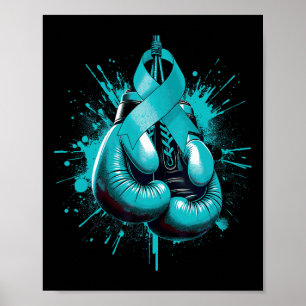 Boxing Glove Teal Ribbon Fight Cervical Cancer Awa Poster
