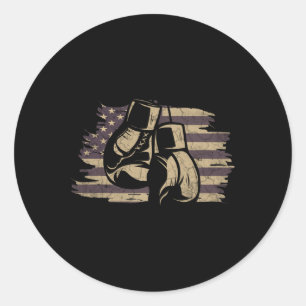 Boxing Gloves American Flag Retro Old School Boxin Classic Round Sticker