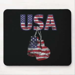 Boxing Gloves American Flag Tee For July 4th Women Mouse Pad