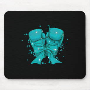 Boxing Gloves Teal Ribbon Cervical Cancer Awarenes Mouse Pad