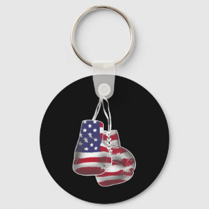 Boxing Gloves Vintage American Flag Style Women Ki Key Ring