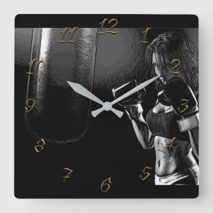 Boxing gym square wall clock