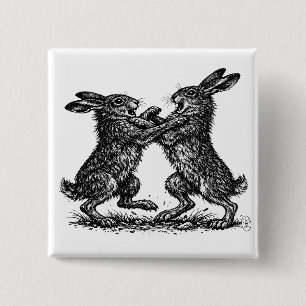Boxing Hares – Haunted Ink Woodland Duel 15 Cm Square Badge