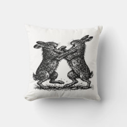 Boxing Hares – Haunted Ink Woodland Duel Cushion