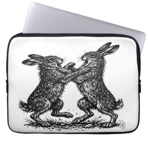 Boxing Hares – Haunted Ink Woodland Duel Laptop Sleeve