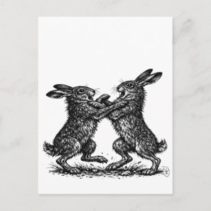 Boxing Hares – Haunted Ink Woodland Duel Postcard