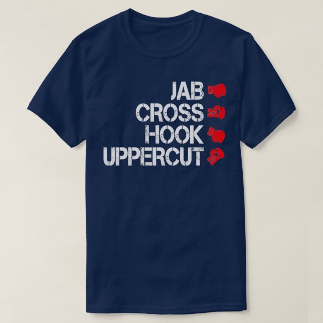 Boxing Jab Cross Hook Uppercut Boxer Martial Arts T-Shirt (Design Front)