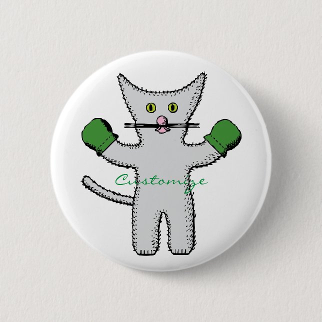 Boxing Kitten with Mittens Thunder_Cove 6 Cm Round Badge (Front)