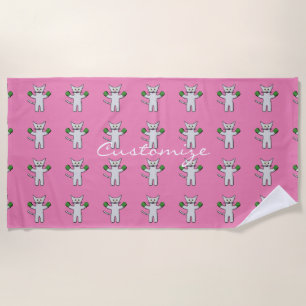 Boxing Kitten with Mittens Thunder_Cove Beach Towel
