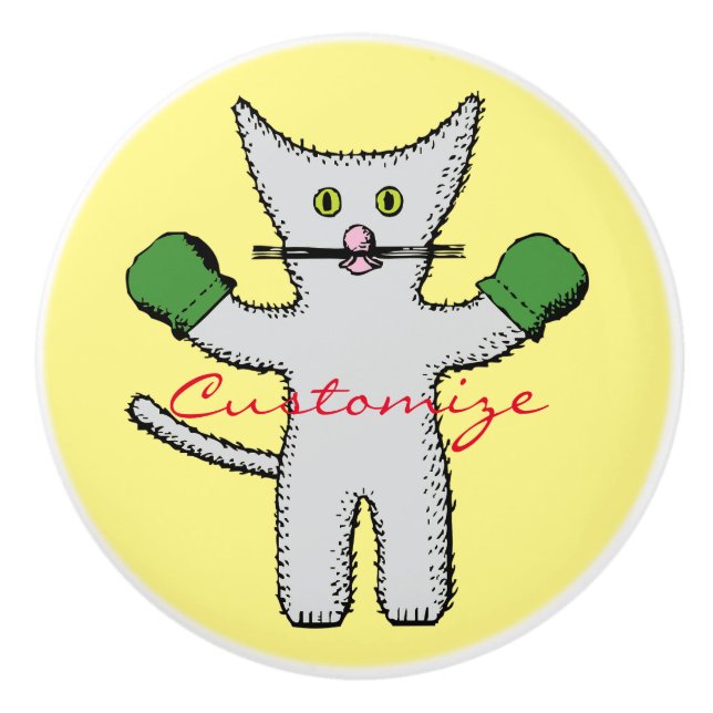 Boxing Kitten with Mittens Thunder_Cove Ceramic Knob (Front)