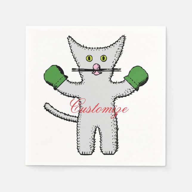 Boxing Kitten with Mittens Thunder_Cove Napkin (Front)