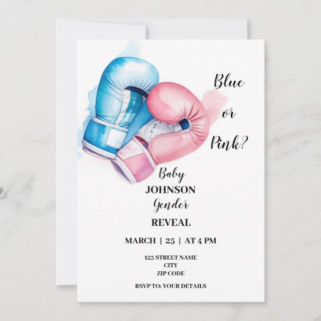 Boxing knockout themed gender reveal invitation (Front)