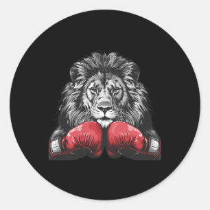Boxing Lion Portrait Motif Wildlife Kickboxing Lov Classic Round Sticker