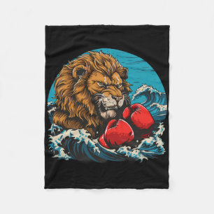 Boxing Lion Portrait Motif Wildlife Kickboxing Lov Fleece Blanket