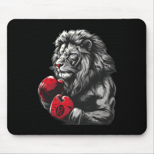 Boxing Lion Portrait Motif Wildlife Kickboxing Lov Mouse Pad