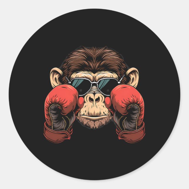 Boxing Monkey Lover Boxing Gloves Kickboxing Funny Classic Round Sticker (Front)