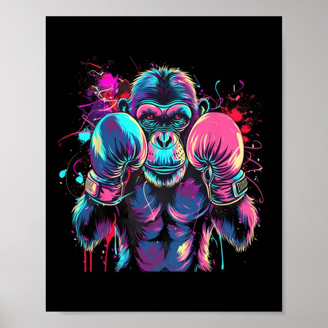 Boxing Monkey Lover Boxing Gloves Kickboxing Funny Poster (Front)