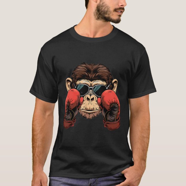 Boxing Monkey Lover Boxing Gloves Kickboxing Funny T-Shirt (Front)
