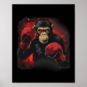 Boxing Monkey With Boxing Gloves Kickboxing Funny  Poster