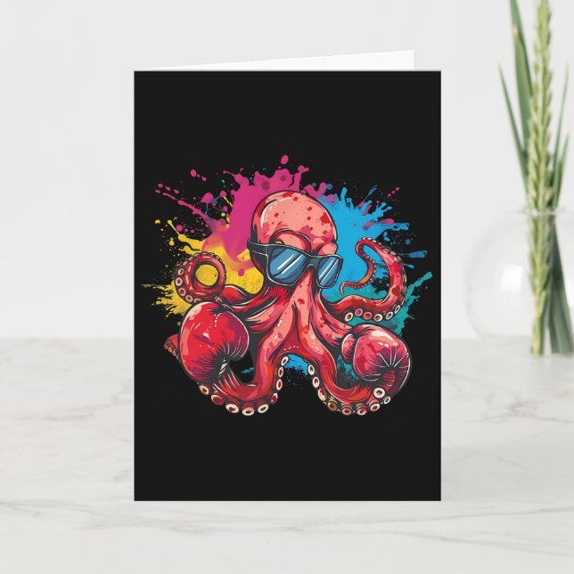 Boxing Octopus Lover Ocean Sea Creature Boxer Kick Card (Front)