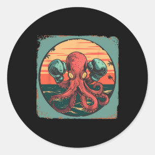 Boxing Octopus Lover Ocean Sea Creature Boxer Kick Classic Round Sticker