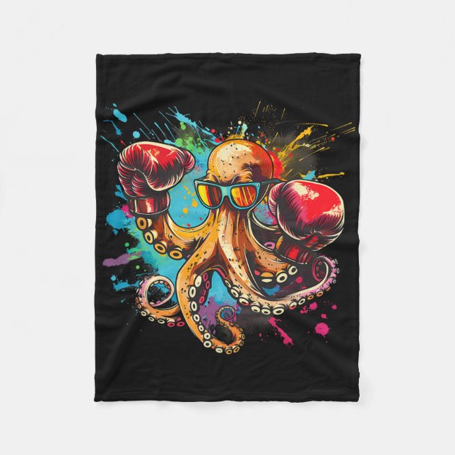 Boxing Octopus Lover Ocean Sea Creature Boxer Kick Fleece Blanket (Front)