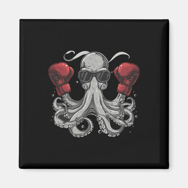 Boxing Octopus Lover Ocean Sea Creature Boxer Kick Magnet (Front)