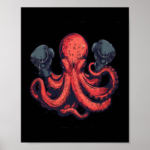 Boxing Octopus Lover Ocean Sea Creature Boxer Kick Poster