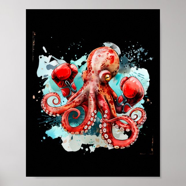 Boxing Octopus Lover Ocean Sea Creature Boxer Kick Poster (Front)