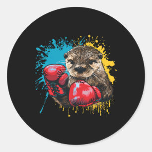 Boxing Otter Lover Boxing Gloves Kickboxing Funny Classic Round Sticker