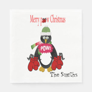 Boxing Paper Napkins, Merry Christmas Penguin Napkin