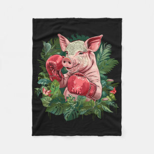 Boxing Pig With Boxing Gloves Kickboxing Funny Box Fleece Blanket