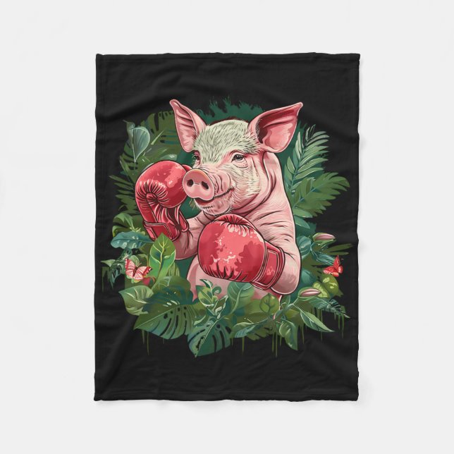 Boxing Pig With Boxing Gloves Kickboxing Funny Box Fleece Blanket (Front)