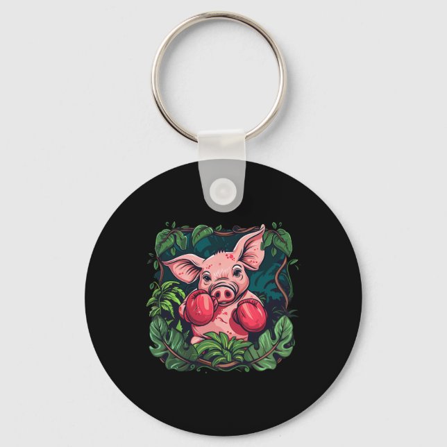 Boxing Pig With Boxing Gloves Kickboxing Funny Box Key Ring (Front)