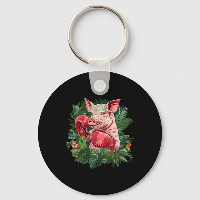 Boxing Pig With Boxing Gloves Kickboxing Funny Box Key Ring (Front)