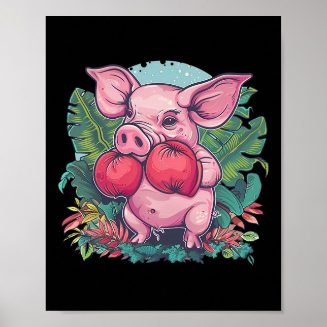 Boxing Pig With Boxing Gloves Kickboxing Funny Box Poster (Front)