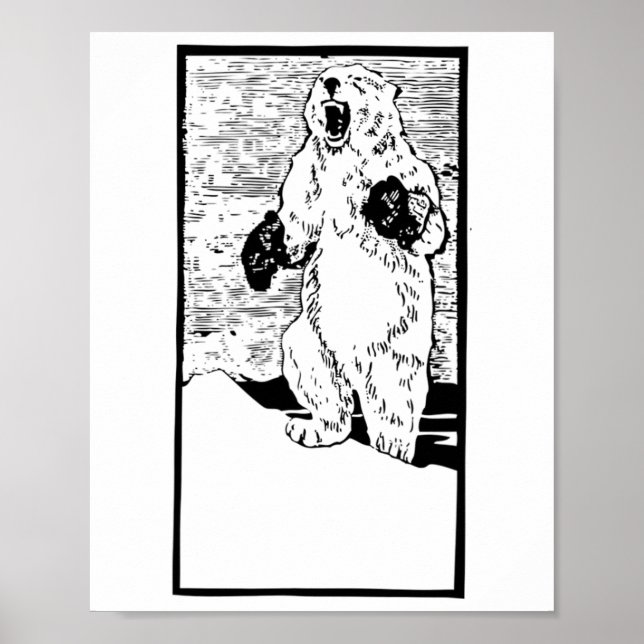 Boxing Polar Bear Fighting Global Warming Funny  Poster (Front)