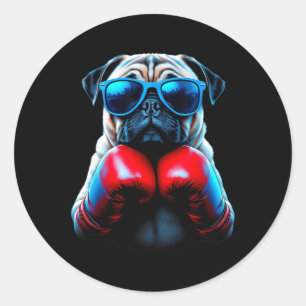 Boxing Pug Dog Kickboxing Cool Classic Round Sticker