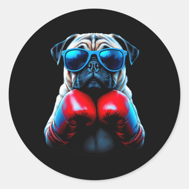 Boxing Pug Dog Kickboxing Cool  Classic Round Sticker (Front)