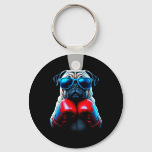 Boxing Pug Dog Kickboxing Cool Key Ring