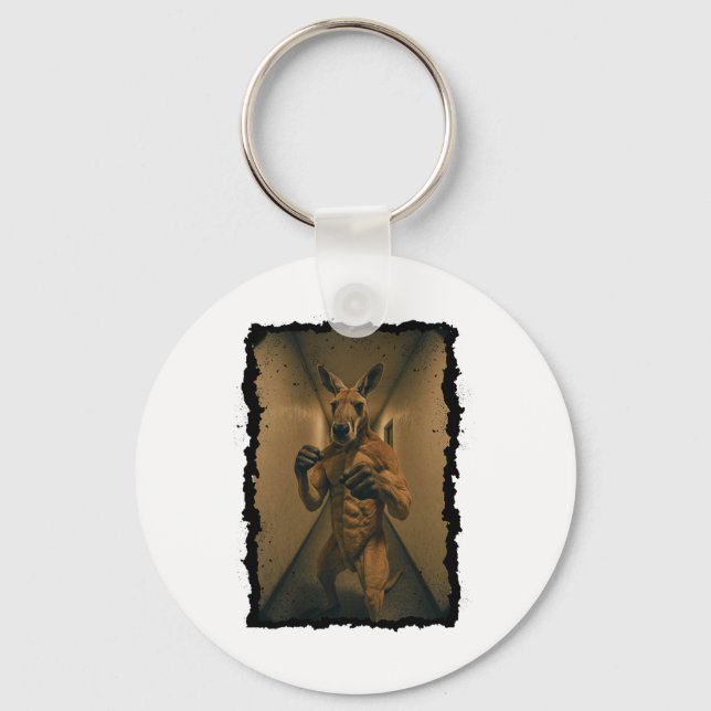 Boxing Retro Kangaroo Standing In The Hallway Fun  Key Ring (Front)