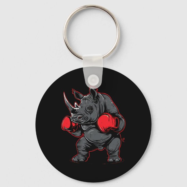 Boxing Rhino With Boxing Gloves Kickboxing Funny B Key Ring (Front)