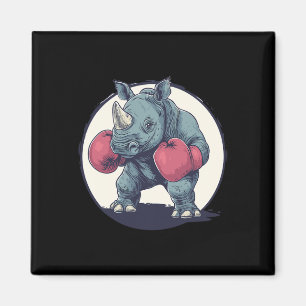 Boxing Rhino With Red Boxing Gloves Magnet