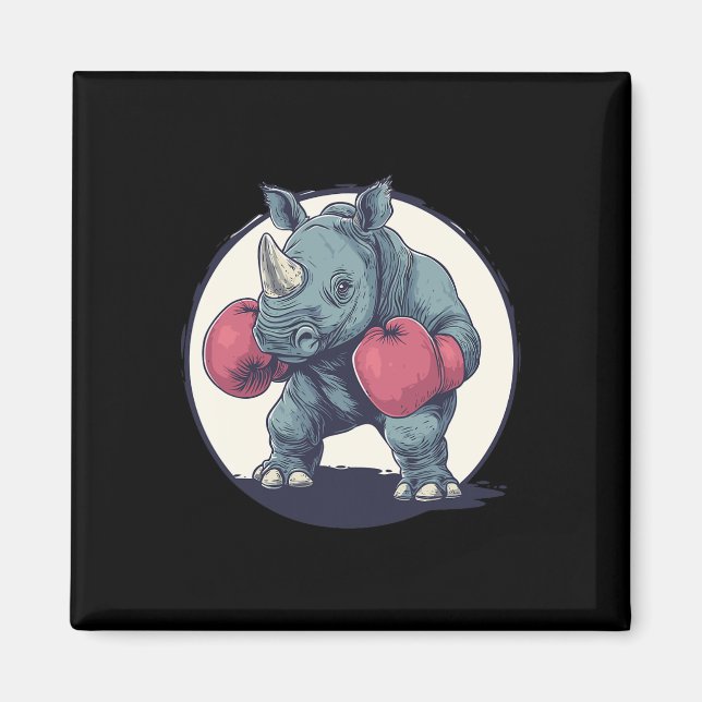 Boxing Rhino With Red Boxing Gloves  Magnet (Front)