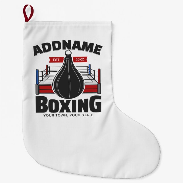 Boxing Ring ADD NAME Boxer Gym Speed Bag Large Christmas Stocking (Front)
